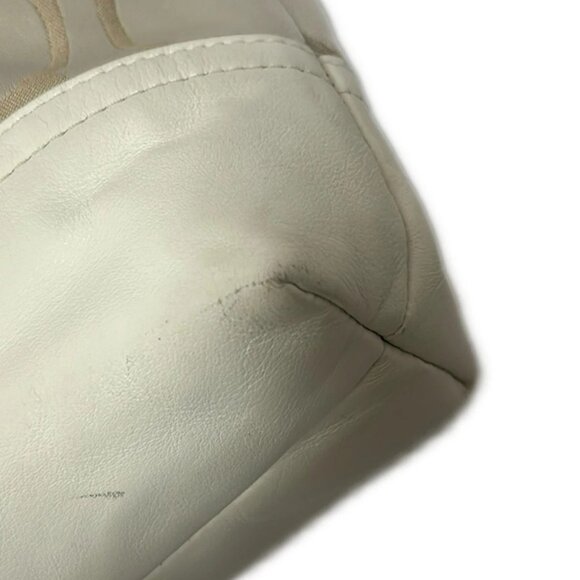 Auth COACH Satin Chain Duffel F18862 Cream Beige Jacquard Leather - Shoulder Bag - Picture 3 of 8